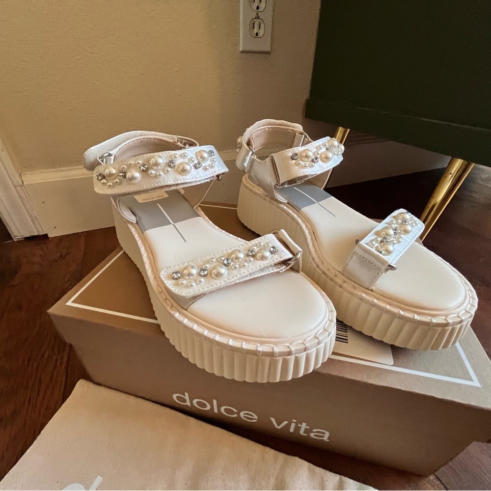 Dolce Vita White Platform Pearl Sandals